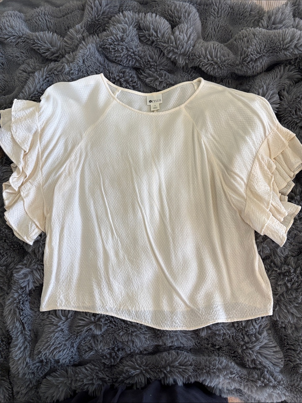 Cream Textured Ruffle Sleeve Blouse